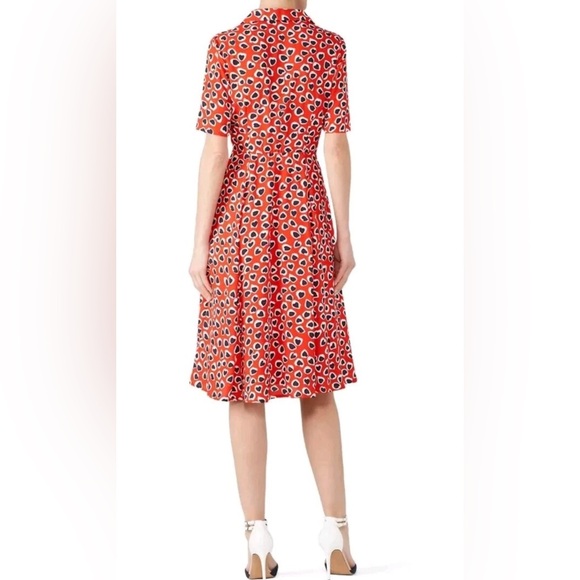 J.Crew Rudbeckia Red Heart Print Collared Midi Dress Pockets Sz 00 (runs big) - Picture 2 of 15